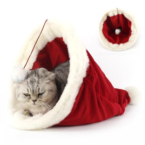 Gemütliches interaktives Katzenbett Haus mit weicher Haustierhöhle und verspieltem Hängeball, festliches Weihnachtsdesign Gemütliches interaktives Katzenbett Haus mit weicher Haustierhöhle und verspieltem Hängeball, festliches Weihnachtsdesign von OLACD