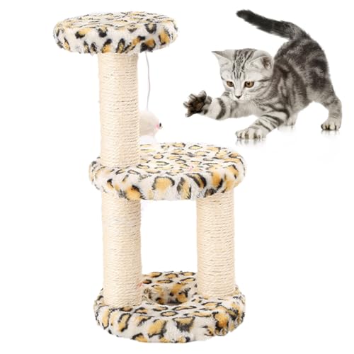 Interaktiver Kratzbaum für Katzen mit Sisal, abnehmbaren Schichten und weichem dekorativem Design, 3-stöckiges Katzenkratzspielzeug von OLACD