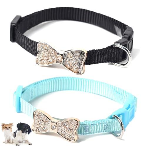 Modische Katzenhalsbänder mit Strasssteinen, verstellbar, weiches Nylon, für kleine Haustiere, einfach und doch elegant, 2 Stück Modische Katzenhalsbänder mit Strasssteinen, verstellbar, weiches Nylon, für kleine Haustiere, einfach und doch elegant, 2 Stück von OLACD