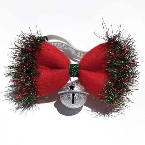 Niedliches festliches Kätzchen-Halsband mit Fliege und Glöckchen, verstellbar, weich, mit Schleife, für Weihnachten von OLACD