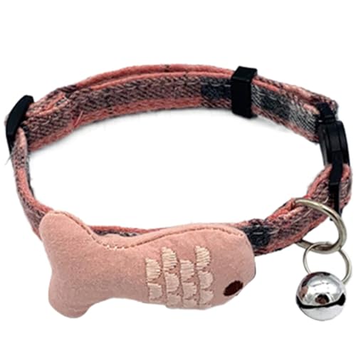 Niedliches klassisches Katzen-Sicherheitshalsband mit Glocke: Lustiges Vintage-Baumwollkariertes Fisch-Design, verstellbar, tragbar, Halsband für Haustiere von OLACD