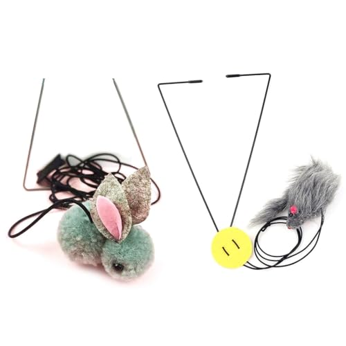 OLACD 2 Stück verstellbare quietschende Maus Kaninchen Teaser Spielzeug für Indoor-Katzen: Interaktives Katzenspielzeug zum Aufhängen, Tier-Plüsch-Kätzchen-Spielzeug von OLACD