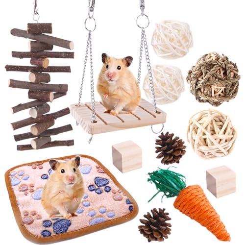 OLACD Atmungsaktive sichere Grasschaukel aus Holz, wiederverwendbar, für Hamster, Hamster, Spielzeug, Schlafunterlage, hängend, bissfest, Meerschweinchen von OLACD