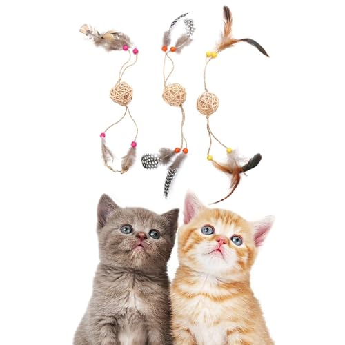 OLACD Bälle, Spielzeug für Katzen, Rattan, interaktiver Kauball, Kunstfeder, leicht, natürlich, mit Ball, 3 Stück OLACD Bälle, Spielzeug für Katzen, Rattan, interaktiver Kauball, Kunstfeder, leicht, natürlich, mit Ball, 3 Stück von OLACD