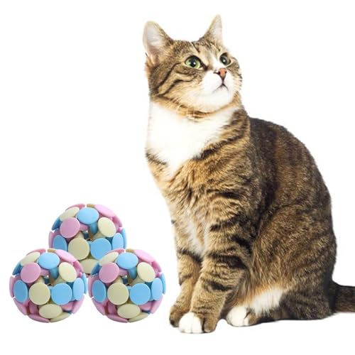 OLACD Bissfester Kauball für Kätzchen, Welpen, gewebt, leicht, interaktiv, 3 Stück, Spielspielzeug, Kunststoff, Macaron-Glockenball OLACD Bissfester Kauball für Kätzchen, Welpen, gewebt, leicht, interaktiv, 3 Stück, Spielspielzeug, Kunststoff, Macaron-Glockenball von OLACD