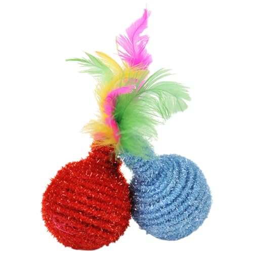 OLACD Bissfestes Kätzchen-Ball-Spielspielzeug, weich, kauend, bunt, wiederverwendbar, Feder, tragbar, lustige Katze, 2 Stück OLACD Bissfestes Kätzchen-Ball-Spielspielzeug, weich, kauend, bunt, wiederverwendbar, Feder, tragbar, lustige Katze, 2 Stück von OLACD