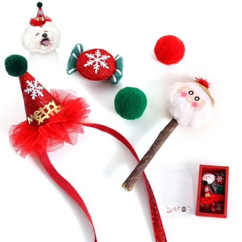 OLACD Bouncy Christmas Puppy Chew Stick, Cute Interactive Cat Toy Ball with Bell Funny Dog Biting Toy and Pet Accessories von OLACD