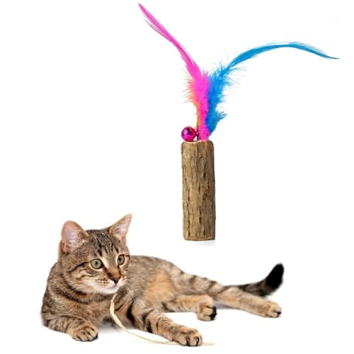 OLACD Gefälschtes Feder-Katzenspielzeug mit Glocke, interaktives Holzkätzchen, lustiges Kauen, Katzenminze für interaktive lustige von OLACD