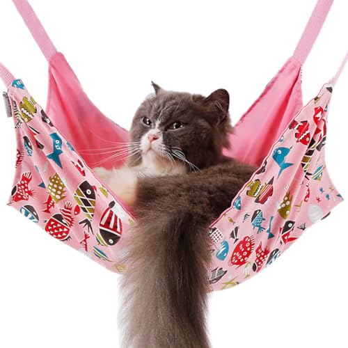 OLACD Hängende Katzen-Hängemattenbett, quadratisch, Baumwolle, Cartoon-Fischdruck, buntes Segeltuch, niedlich, wiederverwendbar, Kätzchen OLACD Hängende Katzen-Hängemattenbett, quadratisch, Baumwolle, Cartoon-Fischdruck, buntes Segeltuch, niedlich, wiederverwendbar, Kätzchen von OLACD