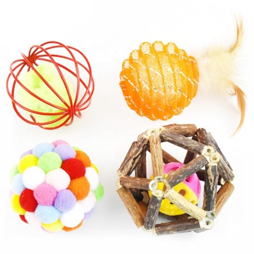 OLACD Haustier-Spielball-Set für Katzen, interaktives Feder-Design, weich, mittelgroß, klein, Kunststoff, tragbar, Silbervine, 4 Stück OLACD Haustier-Spielball-Set für Katzen, interaktives Feder-Design, weich, mittelgroß, klein, Kunststoff, tragbar, Silbervine, 4 Stück von OLACD