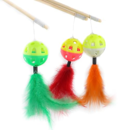 OLACD Interaktiver Bambusstab mit Glockenball, lustiges langes Katzenspielzeug zum Kauen, 3 Stück von OLACD
