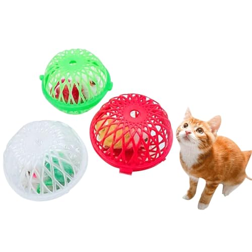 OLACD Kätzchen Hohl Kunststoff Ball Spielzeug mit lebensechten Maus im Käfig - Trainings- und Unterhaltungsbedarf für Katzen von OLACD
