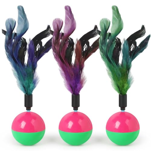 OLACD Kätzchen Teasing Ball - 3er-Pack leichte Tumbler Kunststoff Spielbälle mit Imitation Federn, lustiger tragbarer Fänger und Bitterspielzeug für Katzen OLACD Kätzchen Teasing Ball - 3er-Pack leichte Tumbler Kunststoff Spielbälle mit Imitation Federn, lustiger tragbarer Fänger und Bitterspielzeug für Katzen von OLACD