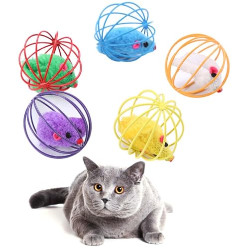 OLACD Katzenspielzeug Teaser, realistische Maus im Käfig – Plüsch-Katzen-Mäuse, Spielzeug für Stress-Komfort und Spaß, 5 Stück von OLACD