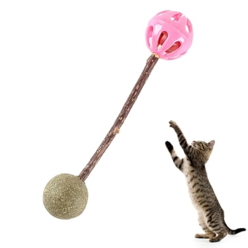 OLACD Leichtes interaktives Katzenminze-Spielzeug aus Holz mit Klangglocke, Dual-Ball-Pounce Chase Katzenkauspielzeug von OLACD