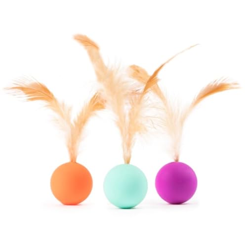 OLACD Lustiges, weiches Haustier-Ball-Spielzeug mit buntem interaktivem Katzen-Flipper, Kätzchen-Spielzeug, 3-teiliges Katzenspielspielzeug mit künstlichen Federn OLACD Lustiges, weiches Haustier-Ball-Spielzeug mit buntem interaktivem Katzen-Flipper, Kätzchen-Spielzeug, 3-teiliges Katzenspielspielzeug mit künstlichen Federn von OLACD