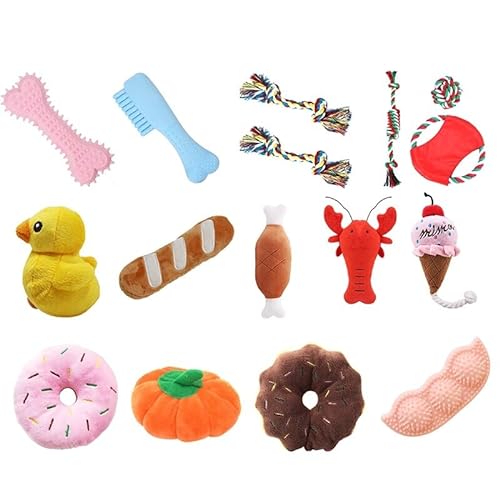 OLACD Lustiges, weiches interaktives Cartoon-Spielzeug für Hunde, 16 Stück, flauschiges Gummi-Kauspielzeug, quietschendes Hundespielzeug von OLACD