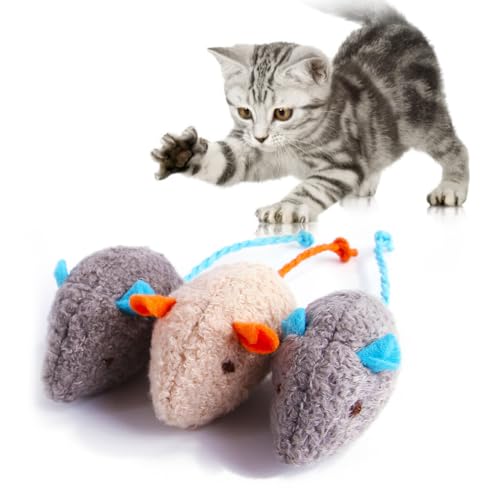 OLACD Maus 3 Stück lebensechte Katzenminze Spielzeug Katze, interaktives Plüsch, weiche Beißaktivität, Kätzchen-Kauspielzeug, Mäuse, Ratte, Baumwoll-Katzenmäuse, Spielzeug von OLACD