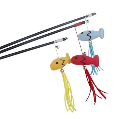 OLACD Plüschquasten-Spielzeug-Set für Katzen, 3-teilig, Fischform, interaktives Katzenspielzeug mit Glocke, robuster Kunststoffstab für Bewegung OLACD Plüschquasten-Spielzeug-Set für Katzen, 3-teilig, Fischform, interaktives Katzenspielzeug mit Glocke, robuster Kunststoffstab für Bewegung von OLACD