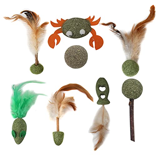 OLACD Zahnpflege, bissfest, Katzenspielzeug, Maus, natürliches Katzenminze-Spielzeug, rundes Gras, Lecken, kleine Kunstfederfische, 8 Stück OLACD Zahnpflege, bissfest, Katzenspielzeug, Maus, natürliches Katzenminze-Spielzeug, rundes Gras, Lecken, kleine Kunstfederfische, 8 Stück von OLACD