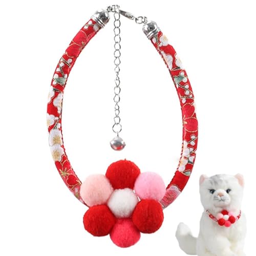 Tragbares Halsband für Haustiere mit Bommel: dekoratives Blumenmuster, verstellbares Umhängeband für Katzen und Hunde, leichtes Sicherheitshalsband für Welpen von OLACD