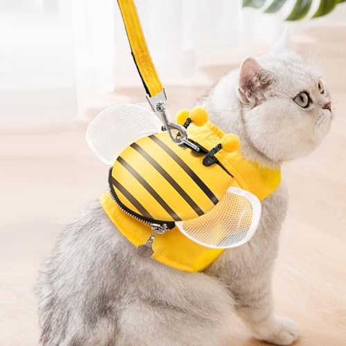 Verstellbare Welpenleine im Bienen-Stil, bequemes Geschirr-Set für Katzen mit ausbruchsicherer Leine für Haustiertasche von OLACD