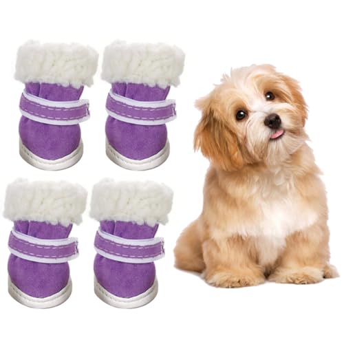 Verstellbare Winterschuhe für kleine Hunde: 4 x wasserdichte Pfotenschutz aus Kunstwolle von OLACD