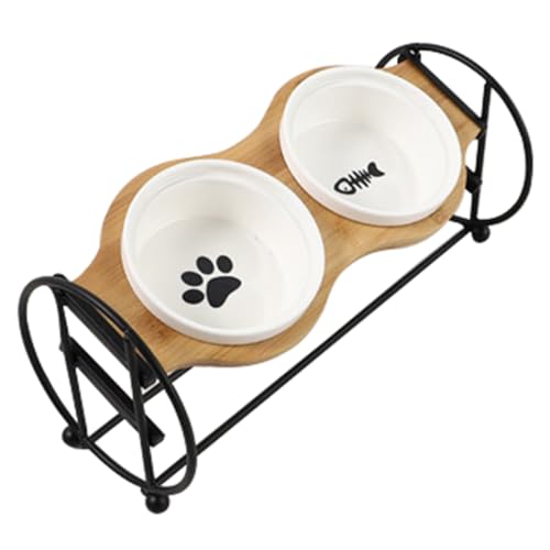 Verstellbarer Nackenkomfort für Haustiere mit zwei Näpfen – 2 Keramik- und Eisenständer, schützendes erhöhtes Katzen- und Hundenapf-Set, leicht zu reinigen von OLACD