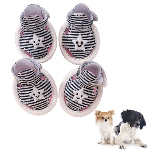 Verstellbarer Stoffriemen, rutschfest, leicht, atmungsaktiv, niedlich, Haustier-Sandalen, gestreift, verstellbare Riemen, Hund, 4 Stück Verstellbarer Stoffriemen, rutschfest, leicht, atmungsaktiv, niedlich, Haustier-Sandalen, gestreift, verstellbare Riemen, Hund, 4 Stück von OLACD