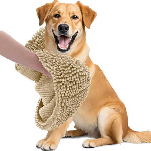 OLANLY Chenille Hunde-Badetuch, 78 x 33 cm, ultra-saugfähig, schnell trocknend, Haustierhandtuch, extra weich, waschbar, Plüsch-Handtuch für große Hunde und Welpen, für drinnen und draußen, Beige OLANLY Chenille Hunde-Badetuch, 78 x 33 cm, ultra-saugfähig, schnell trocknend, Haustierhandtuch, extra weich, waschbar, Plüsch-Handtuch für große Hunde und Welpen, für drinnen und draußen, Beige von OLANLY