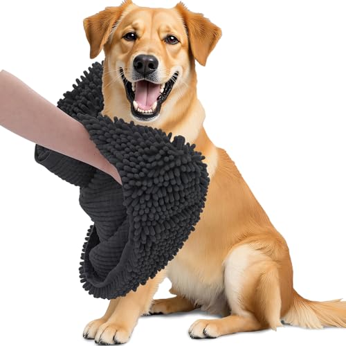 OLANLY Chenille Hunde-Badetuch, 78 x 33 cm, ultra-saugfähig, schnell trocknend, Haustierhandtuch, extra weich, waschbar, Plüsch-Handtuch für große Hunde und Welpen, für drinnen und draußen, Dunkelgrau OLANLY Chenille Hunde-Badetuch, 78 x 33 cm, ultra-saugfähig, schnell trocknend, Haustierhandtuch, extra weich, waschbar, Plüsch-Handtuch für große Hunde und Welpen, für drinnen und draußen, Dunkelgrau von OLANLY