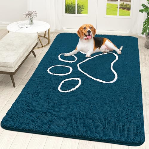 OLANLY Fußmatte für schlammige Hundepfoten, 70 x 46 cm, saugfähige Chenille-Schlamm-Fußmatte mit Pfotenabdruck-Design, rutschfeste waschbare Fußmatte für den Eingangsbereich, schnell trocknende von OLANLY