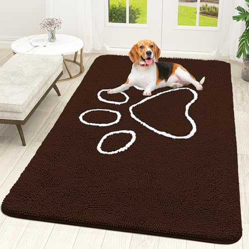 OLANLY Fußmatte für schlammige Hundepfoten, 70 x 46 cm, ultra-saugfähige Chenille-Schlamm-Fußmatte mit Pfotenabdruck-Design, rutschfeste waschbare Fußmatte für den Eingangsbereich, schnell trocknende von OLANLY
