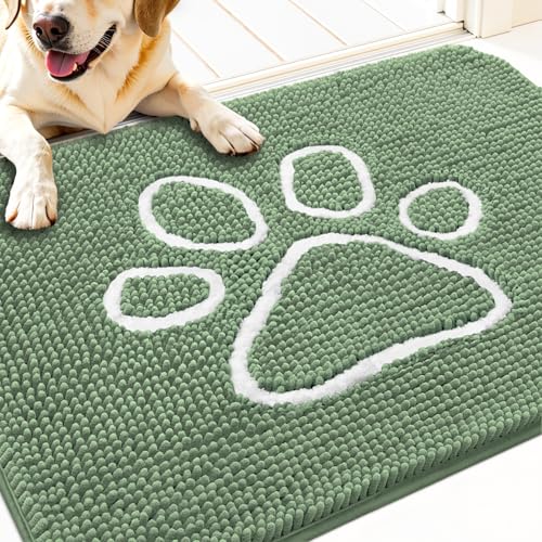 OLANLY Fußmatte für schlammige Hundepfoten, 76 x 50 cm, saugfähige Chenille-Fußmatte mit Pfotenabdruck-Design, rutschfeste waschbare Fußmatte für den Eingangsbereich, schnell trocknende von OLANLY