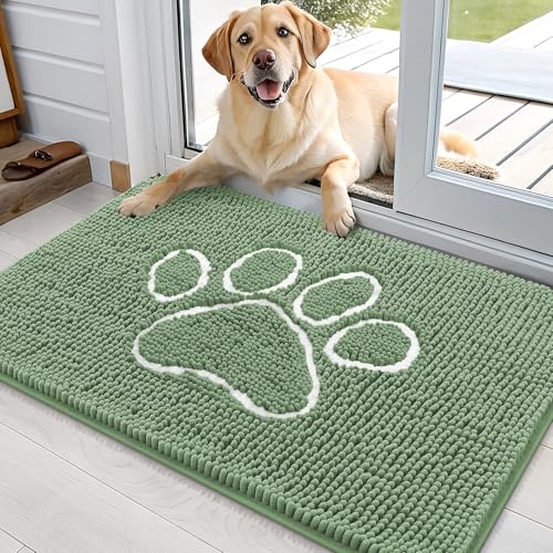 OLANLY Fußmatte für schlammige Hundepfoten, saugfähige Chenille-Fußmatte mit Pfotenabdruck-Design, rutschfeste waschbare Fußmatte für den Eingangsbereich, schnell trocknende Haustierbettmatten für von OLANLY