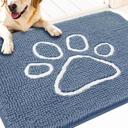 OLANLY Fußmatte für schlammige Hundepfoten 30x20, saugfähige Chenille-Fußmatte mit Pfotenabdruck-Design, rutschfeste waschbare Fußmatte für den Eingangsbereich, schnell trocknende Haustierbettmatten von OLANLY