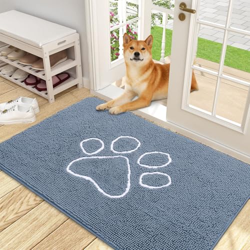 OLANLY Fußmatte für schlammige Hundepfoten 48x30, saugfähige Chenille-Fußmatte mit Pfotenabdruck-Design, rutschfeste waschbare Fußmatte für den Eingangsbereich, schnell trocknende Haustierbettmatten von OLANLY