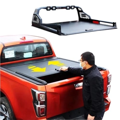 OLCYBDFC Einziehbare Ladeflächenabdeckung aus Aluminium, kompatibel mit Ram 1500 Pickup-Ladeflächenabdeckung, kompatibel mit Tacoma, kompatibel mit Chevrolet Silverado(Electric Lock) von OLCYBDFC