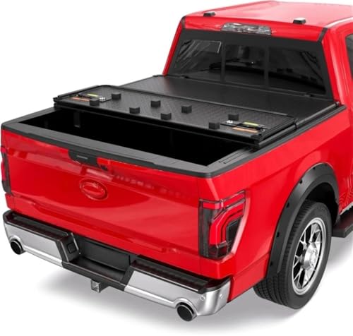OLCYBDFC Fiberglas-Ladeflächenabdeckung, dreifach gefaltet, kompatibel mit Ford F150 F-150 2015 2016 2017 2018 2019 2020 2021 2022 2023 2024 2025, Lange Ladefläche Oben (6,5 Fuß Zustellbett)(Tri-Fold von OLCYBDFC