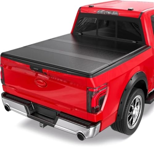 OLCYBDFC Fiberglas-Ladeflächenabdeckung, dreifach gefaltet, kompatibel mit Ford F150 F-150 2015 2016 2017 2018 2019 2020 2021 2022 2023 2024 2025, lange Ladefläche oben (6,5 Fuß Zustellbett)(FRP Tri-F von OLCYBDFC