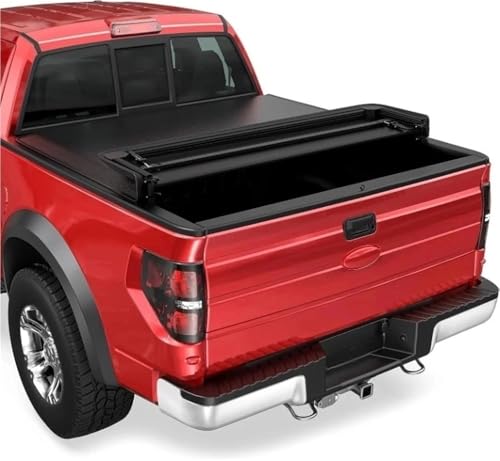 OLCYBDFC Fiberglas-Ladeflächenabdeckung, dreifach gefaltet, kompatibel mit Ford F150 F-150 2015 2016 2017 2018 2019 2020 2021 2022 2023 2024 2025, lange Ladefläche oben (6,5 Fuß Zustellbett)(Quad-Fold von OLCYBDFC