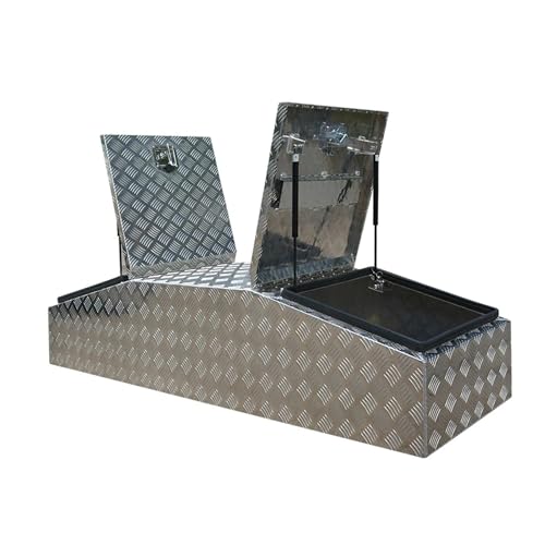 OLCYBDFC Robuster Werkzeugkasten mit Schublade, Karierte Seitenschublade aus Aluminium mit oberer Abdeckung for LKW und Pickup(Silver) von OLCYBDFC