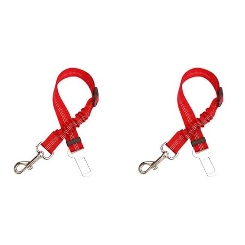 Auto-Sicherheitsgurte für Hunde, verstellbarer elastischer Sicherheitsgurt, langlebiger Haustier-Sicherheitsgurt, geeignet für jeden Körpertyp, 2,5 x 75 cm, Rot, 2 Stück von OLEOJH