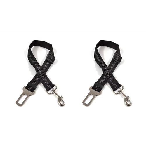 Auto-Sicherheitsgurte für Hunde, verstellbarer elastischer Sicherheitsgurt, langlebiger Haustier-Sicherheitsgurt, geeignet für jeden Körpertyp, 2,5 x 75 cm, Schwarz, 2 Stück von OLEOJH