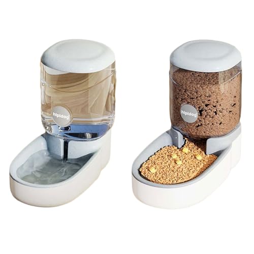 Automatischer Futterspender für Haustiere und Wasserspender, automatischer Futter- und Wasserspender, Nass- und Trockentrennung, für Kätzchen und Welpen, 4 l, Grau von OLEOJH
