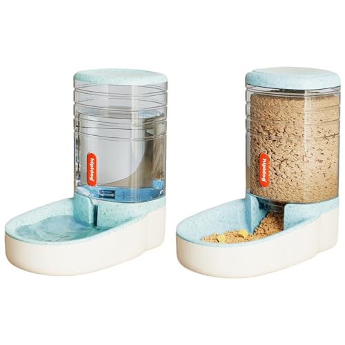 Automatischer Futterspender und Wasserspender für Haustiere, automatischer Futter- und Wasserspender, Nass- und Trockentrennung, für Kätzchen und Welpen, 3,8 l, Blau von OLEOJH