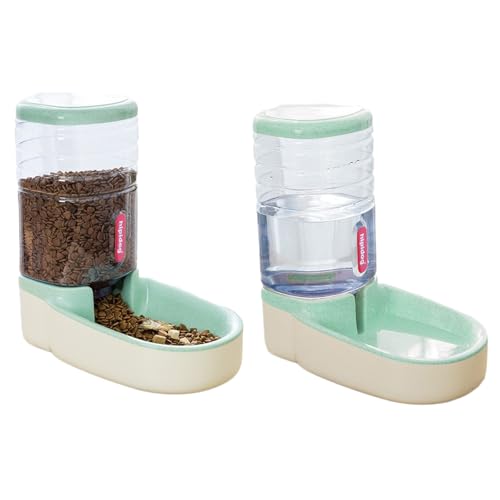 Automatischer Futterspender und Wasserspender für Haustiere, automatischer Futter- und Wasserspender, Nass- und Trockentrennung, für Kätzchen und Welpen, 3,8 l, Grün von OLEOJH