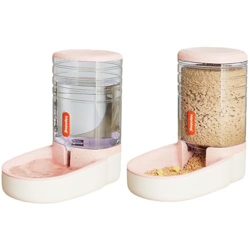 Automatischer Futterspender und Wasserspender für Haustiere, automatischer Futter- und Wasserspender, Nass- und Trockentrennung, für Kätzchen und Welpen, 3,8 l, Rosa von OLEOJH