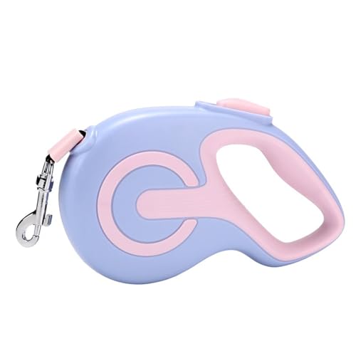 Einziehbare Hundeleine, 360 ° Anti-Verheddern, strapazierfähiges Nylonband, kann mit einem Klick verriegelt werden, rutschfester Griff, geeignet für kleine und mittelgroße Hunde, Blau, 5 m von OLEOJH
