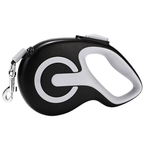 Einziehbare Hundeleine, 360 ° Anti-Verheddern, strapazierfähiges Nylonband, kann mit einem Klick verriegelt werden, rutschfester Griff, geeignet für kleine und mittelgroße Hunde, Schwarz, 3 m von OLEOJH